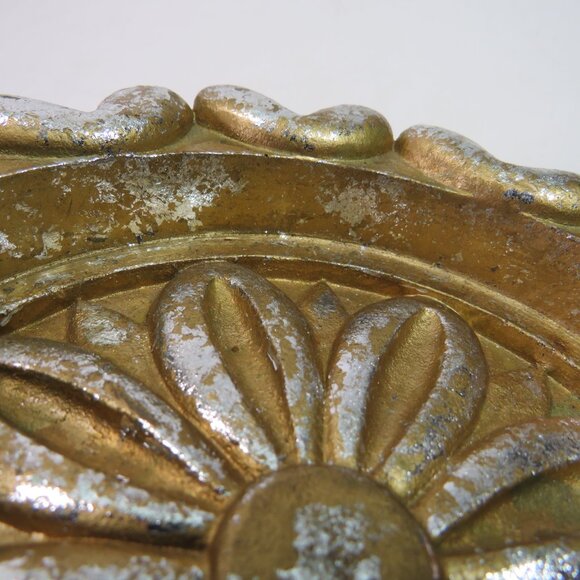 Vintage Medallion Art Deco Victorian Design Gold w Silver Leaf flat back HEAVY - Picture 6 of 12